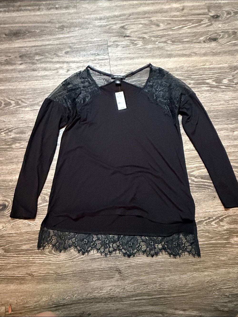 White House black market Lace Trim Long Sleeve Women’s Top - Black